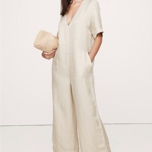NWT- Banana Republic Tan Viscose Linen Wide Leg Jumpsuit-XS